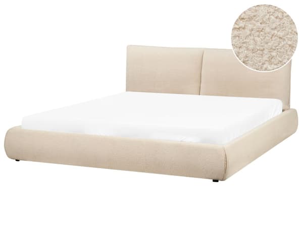 Seng Beige Boucle 180 x 200 cm Moderne To Mands Blød Sengegavl Dobbeltseng Sengeramme Retro Design Stofseng Plys