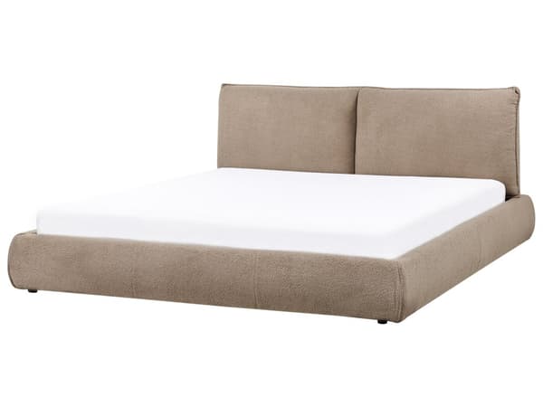 Seng Brun Boucle 180 x 200 cm Moderne To Mands Blød Sengegavl Dobbeltseng Sengeramme Retro Design Stofseng Plys