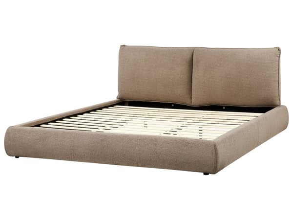 Seng Brun Boucle 180 x 200 cm Moderne To Mands Blød Sengegavl Dobbeltseng Sengeramme Retro Design Stofseng Plys