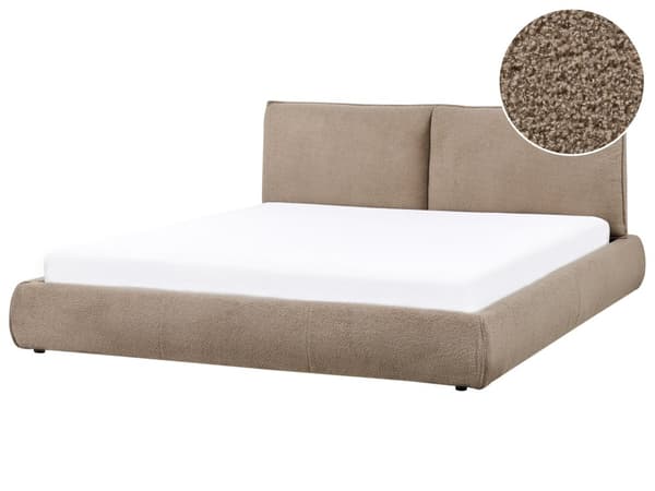 Seng Brun Boucle 180 x 200 cm Moderne To Mands Blød Sengegavl Dobbeltseng Sengeramme Retro Design Stofseng Plys