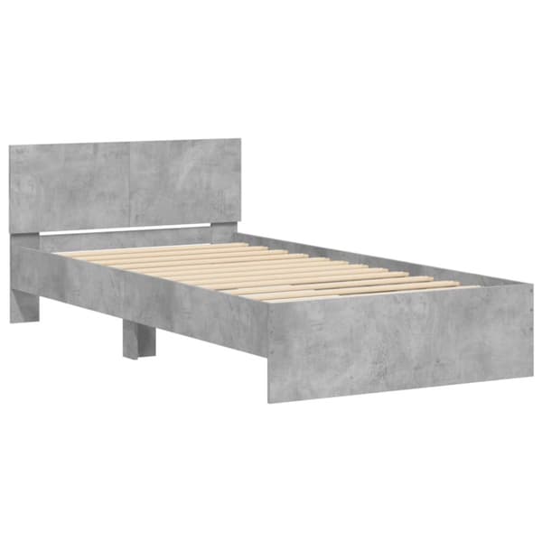 Sängram med huvudgavel betonggrå 100x200 cm konstruerat trä