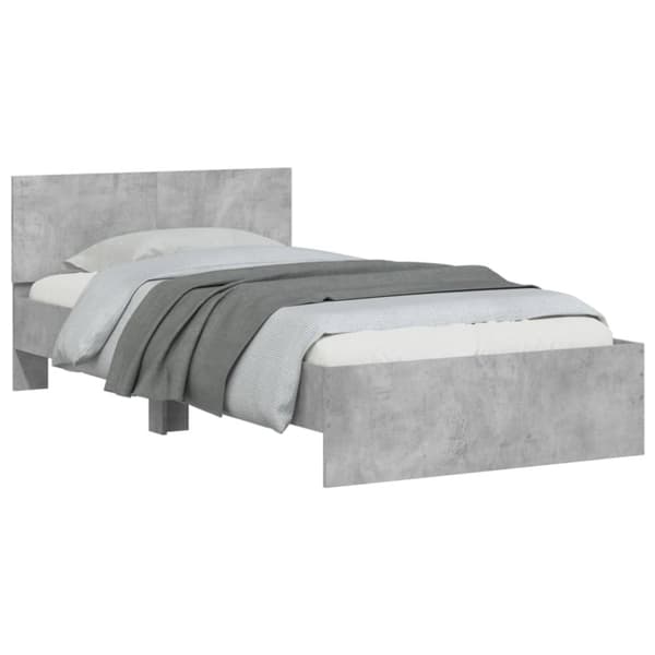 Sängram med huvudgavel betonggrå 100x200 cm konstruerat trä