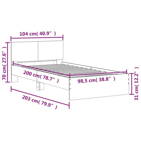 Sängram med huvudgavel betonggrå 100x200 cm konstruerat trä