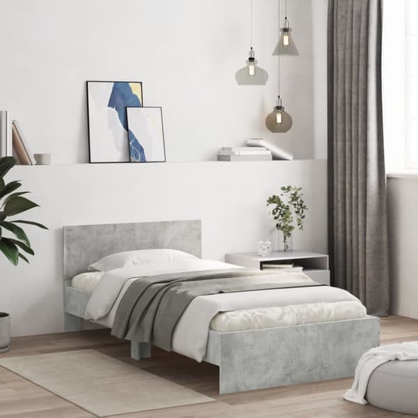 Sängram med huvudgavel betonggrå 100x200 cm konstruerat trä