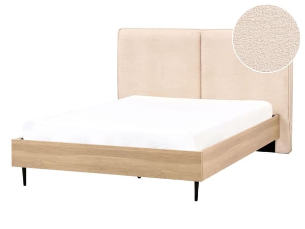 Sengeramme Boucle Beige 140 x 200 cm Polstret sengegavl MDF-ramme Metallben Moderne design Soverom Dobbeltseng