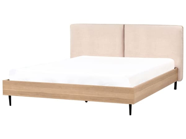 Seng Beige Boucle 180 x 200 cm Polstret sengegavl Metallben Moderne Soverom Sengeramme