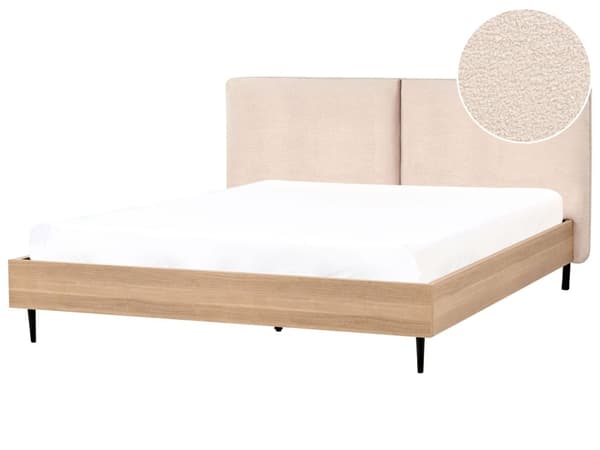 Seng Beige Boucle 180 x 200 cm Polstret sengegavl Metallben Moderne Soverom Sengeramme