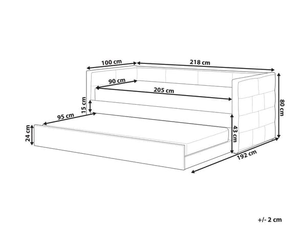 Udtræksseng Off-white Velour 90 x 200 cm Børneseng Trille Enkeltseng Design Sengeramme Enkeltmands Seng med Udtræk til Dobbeltseng