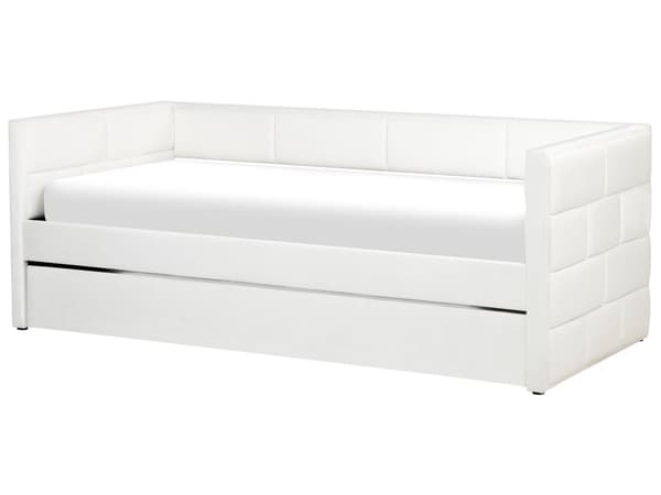 Udtræksseng Off-white Velour 90 x 200 cm Børneseng Trille Enkeltseng Design Sengeramme Enkeltmands Seng med Udtræk til Dobbeltseng