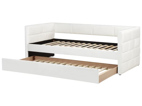 Udtræksseng Off-white Velour 90 x 200 cm Børneseng Trille Enkeltseng Design Sengeramme Enkeltmands Seng med Udtræk til Dobbeltseng
