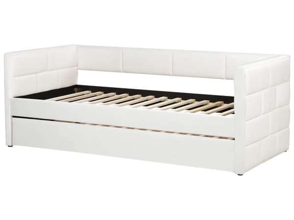 Udtræksseng Off-white Velour 90 x 200 cm Børneseng Trille Enkeltseng Design Sengeramme Enkeltmands Seng med Udtræk til Dobbeltseng