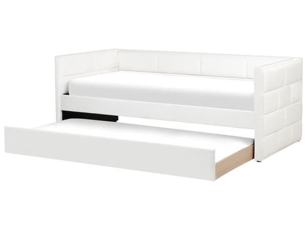 Udtræksseng Off-white Velour 90 x 200 cm Børneseng Trille Enkeltseng Design Sengeramme Enkeltmands Seng med Udtræk til Dobbeltseng