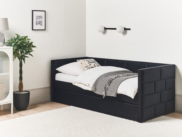 Udtræksseng Sort Velour 90 x 200 cm Børneseng Trille Enkeltseng Design Sengeramme Enkeltmands Seng med Udtræk til Dobbeltseng