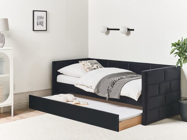 Udtræksseng Sort Velour 90 x 200 cm Børneseng Trille Enkeltseng Design Sengeramme Enkeltmands Seng med Udtræk til Dobbeltseng