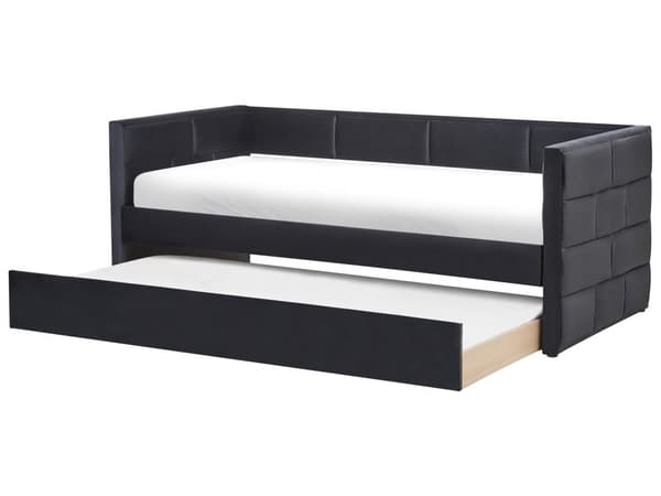 Udtræksseng Sort Velour 90 x 200 cm Børneseng Trille Enkeltseng Design Sengeramme Enkeltmands Seng med Udtræk til Dobbeltseng