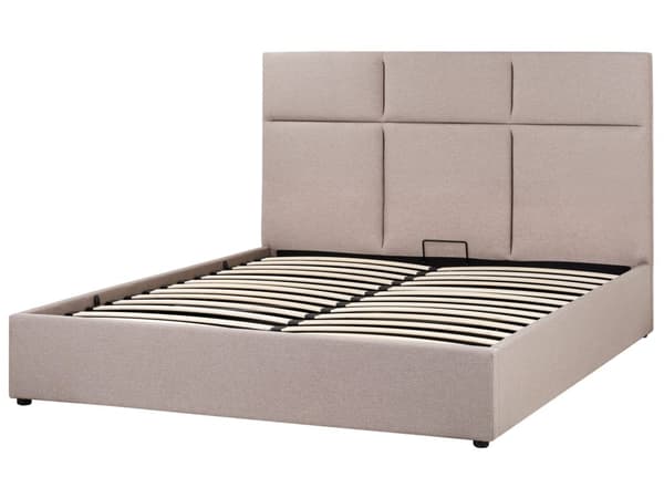 Seng med Oppbevaring Taupe Polyester Polstring 160 x 200 cm og Sengegavl Soveromsmøbler