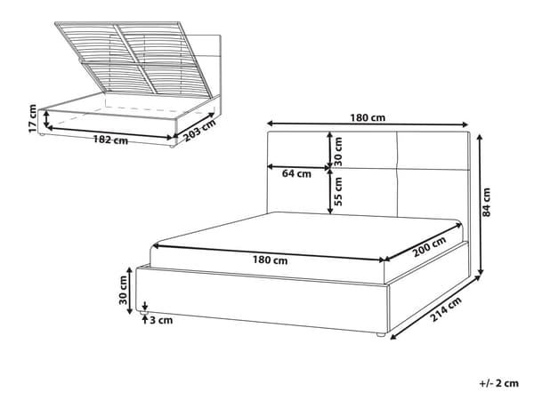 Seng med Oppbevaring Off-White Polyester Polstring 180 x 200 cm og Sengegavl Soveromsmøbler