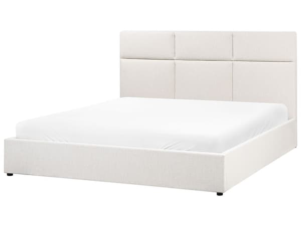 Seng med Oppbevaring Off-White Polyester Polstring 180 x 200 cm og Sengegavl Soveromsmøbler