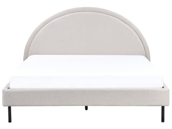 Seng Lysebeige Stoff polstret spileramme 160 x 200 cm høy rund sengegavl Retro soveromsmøbler utstyr