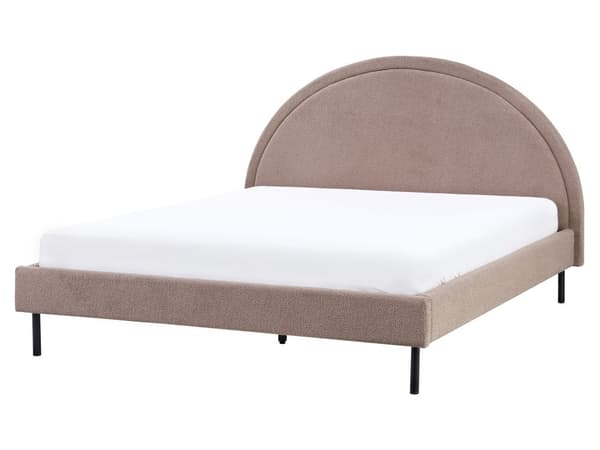 Seng Taupe Bouclé polstret spileramme 160 x 200 cm høy rund sengegavl Retro soveromsmøbler utstyr