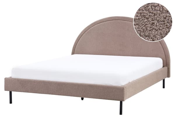 Seng Taupe Bouclé polstret spileramme 160 x 200 cm høy rund sengegavl Retro soveromsmøbler utstyr