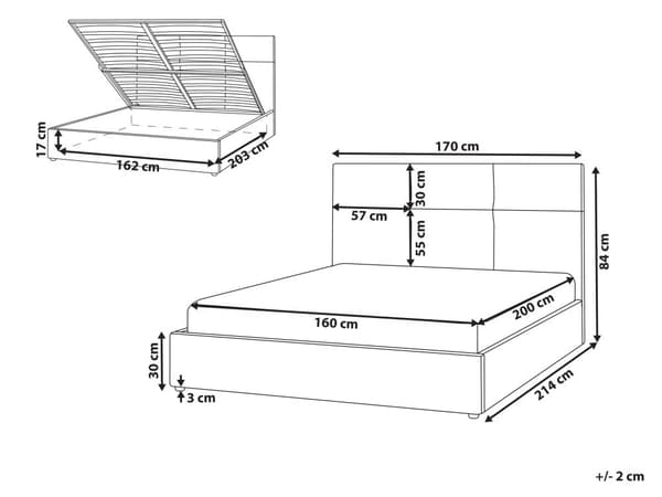 Seng med Oppbevaring Off-White Polyester Polstring 160 x 200 cm og Sengegavl Soveromsmøbler