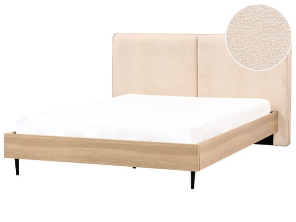 Seng Beige Boucle 180 x 200 cm Moderne To Mands Seng Blød Sengegavl Dobbeltseng Sengeramme Retro Design Familieseng