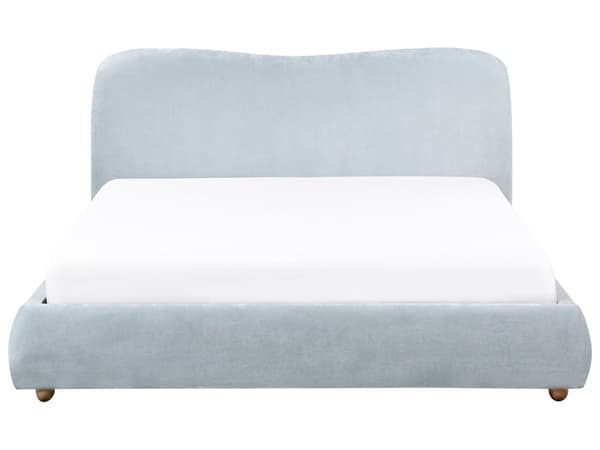 Seng Blå Polyester 160 x 200 cm Moderne To Mands Seng med Opbevaring Blød Sengegavl Dobbeltseng Sengeramme uden Ben Retro Design