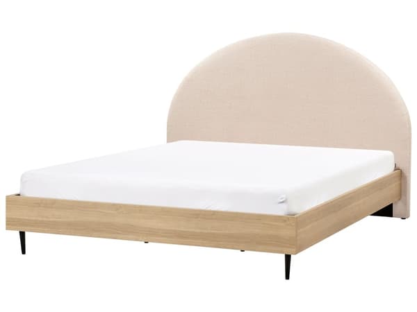 Seng Beige Boucle 180 x 200 cm Moderne To Mands Seng Blød Sengegavl Dobbeltseng Sengeramme Retro Design
