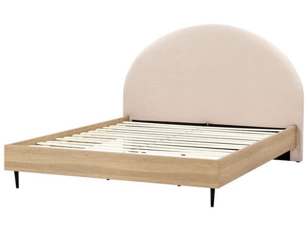 Seng Beige Boucle 180 x 200 cm Moderne To Mands Seng Blød Sengegavl Dobbeltseng Sengeramme Retro Design