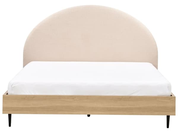 Seng Beige Boucle 180 x 200 cm Moderne To Mands Seng Blød Sengegavl Dobbeltseng Sengeramme Retro Design