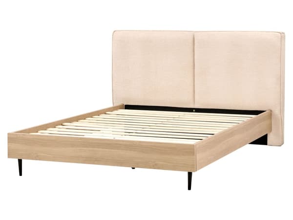 Seng Beige Boucle 160 x 200 cm Moderne To Mands Seng Blød Sengegavl Dobbeltseng Sengeramme Retro Design