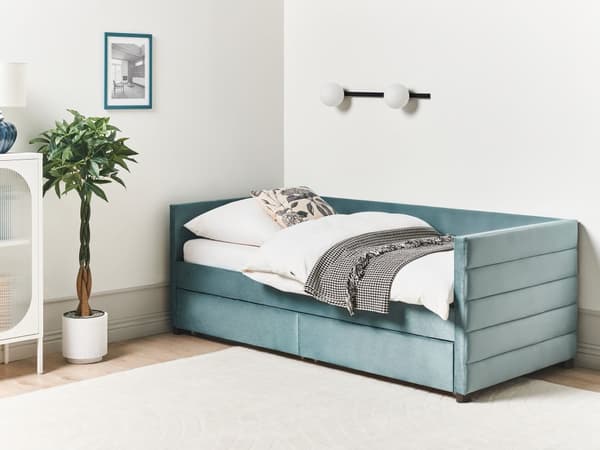Seng med Skuffer Grøn Velour 90 x 200 cm Børneseng med Opbevaring Enkeltseng Design Sengeramme Enkeltmands Seng