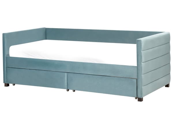 Seng med Skuffer Grøn Velour 90 x 200 cm Børneseng med Opbevaring Enkeltseng Design Sengeramme Enkeltmands Seng