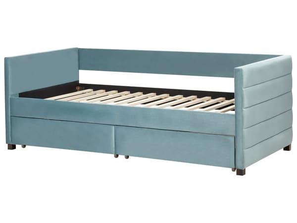 Seng med Skuffer Grøn Velour 90 x 200 cm Børneseng med Opbevaring Enkeltseng Design Sengeramme Enkeltmands Seng