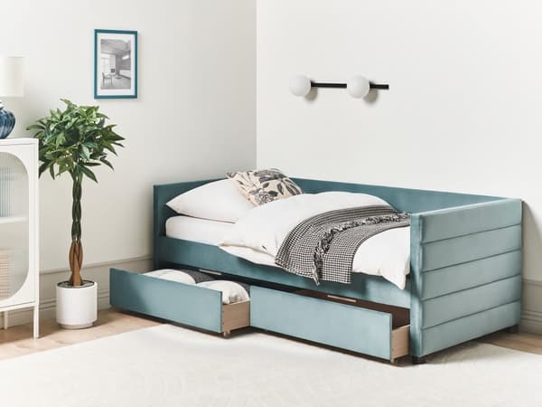 Seng med Skuffer Grøn Velour 90 x 200 cm Børneseng med Opbevaring Enkeltseng Design Sengeramme Enkeltmands Seng