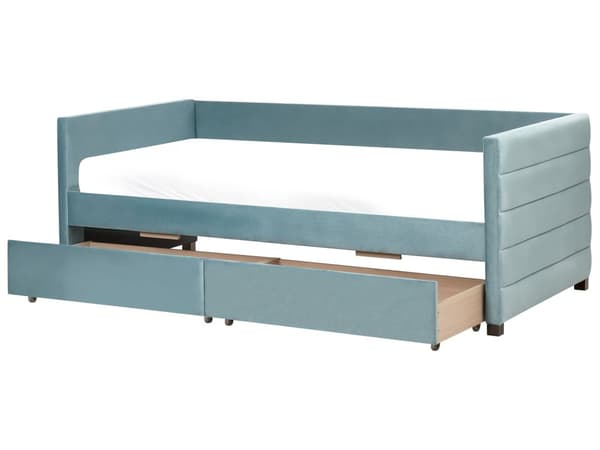 Seng med Skuffer Grøn Velour 90 x 200 cm Børneseng med Opbevaring Enkeltseng Design Sengeramme Enkeltmands Seng