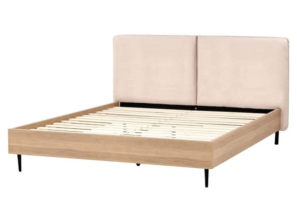 Seng Beige Boucle 160 x 200 cm Moderne To Mands Seng Blød Sengegavl Dobbeltseng Sengeramme Retro Design