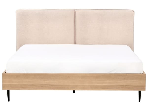 Seng Beige Boucle 160 x 200 cm Moderne To Mands Seng Blød Sengegavl Dobbeltseng Sengeramme Retro Design