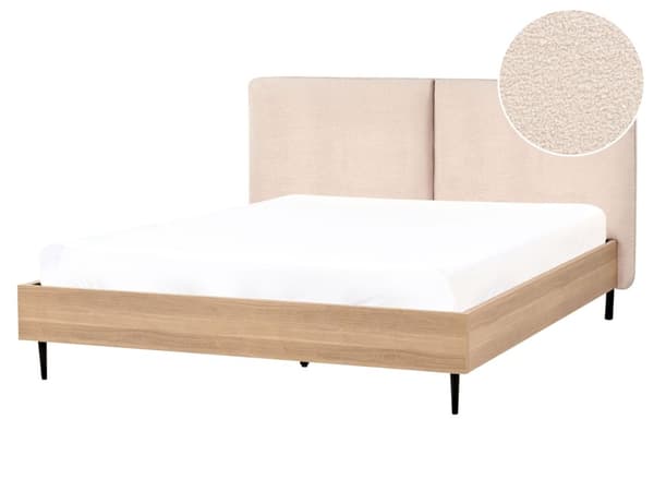 Seng Beige Boucle 160 x 200 cm Moderne To Mands Seng Blød Sengegavl Dobbeltseng Sengeramme Retro Design