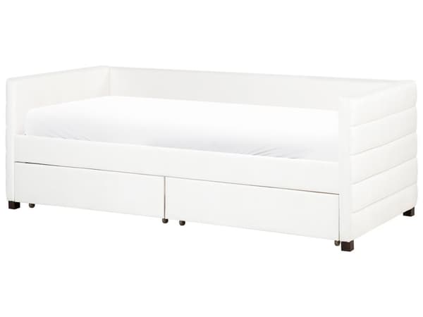 Seng med Skuffer Off White Velour 90 x 200 cm Børneseng med Opbevaring Enkeltseng Design Sengeramme Enkeltmands Seng