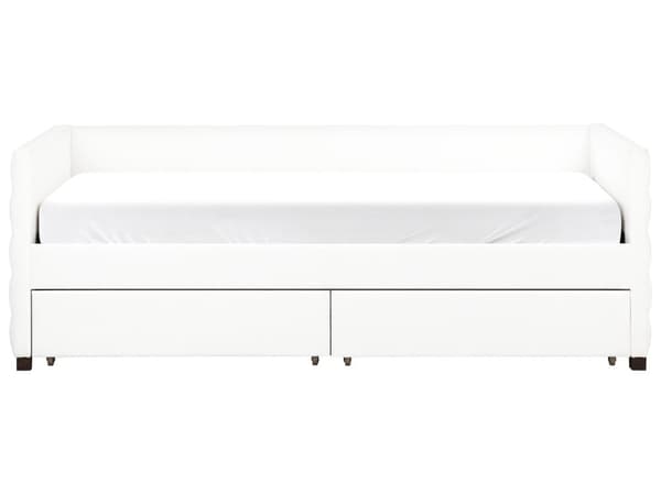 Seng med Skuffer Off White Velour 90 x 200 cm Børneseng med Opbevaring Enkeltseng Design Sengeramme Enkeltmands Seng