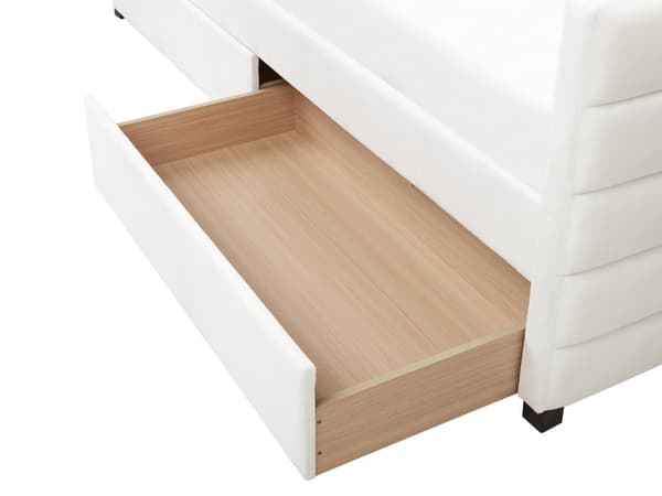 Seng med Skuffer Off White Velour 90 x 200 cm Børneseng med Opbevaring Enkeltseng Design Sengeramme Enkeltmands Seng