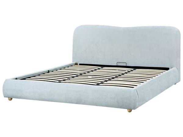 Seng Blå Polyester 180 x 200 cm Moderne To Mands Seng med Opbevaring Blød Sengegavl Dobbeltseng Sengeramme uden Ben Retro Design