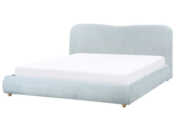 Seng Blå Polyester 180 x 200 cm Moderne To Mands Seng med Opbevaring Blød Sengegavl Dobbeltseng Sengeramme uden Ben Retro Design