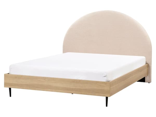 Seng Beige Boucle 160 x 200 cm Moderne To Mands Seng Blød Sengegavl Dobbeltseng Sengeramme Retro Design