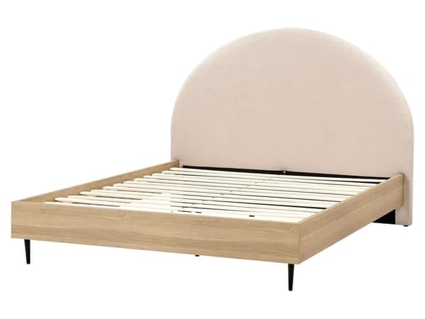 Seng Beige Boucle 160 x 200 cm Moderne To Mands Seng Blød Sengegavl Dobbeltseng Sengeramme Retro Design