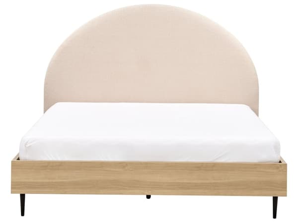 Seng Beige Boucle 160 x 200 cm Moderne To Mands Seng Blød Sengegavl Dobbeltseng Sengeramme Retro Design