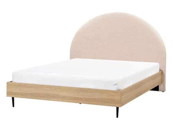 Seng Beige Boucle 140 x 200 cm Dekorativ Tre Kvart Seng med Sengegavl Halvanden Mands Kvalitetseng Teenageværelse