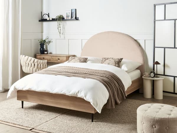 Seng Beige Boucle 140 x 200 cm Dekorativ Tre Kvart Seng med Sengegavl Halvanden Mands Kvalitetseng Teenageværelse